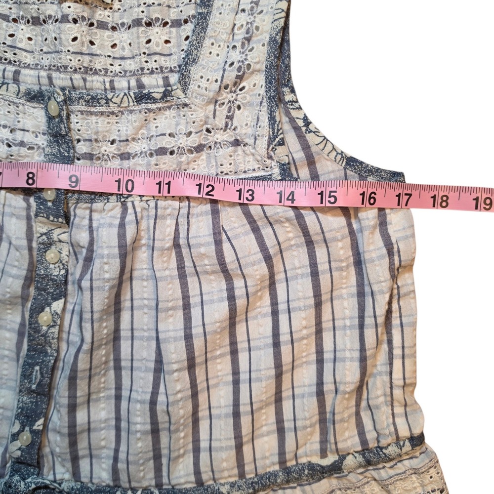 American Eagle Blue White Striped Eyelet Lace Babydoll Tank Top Small S Boho - Picture 3 of 6